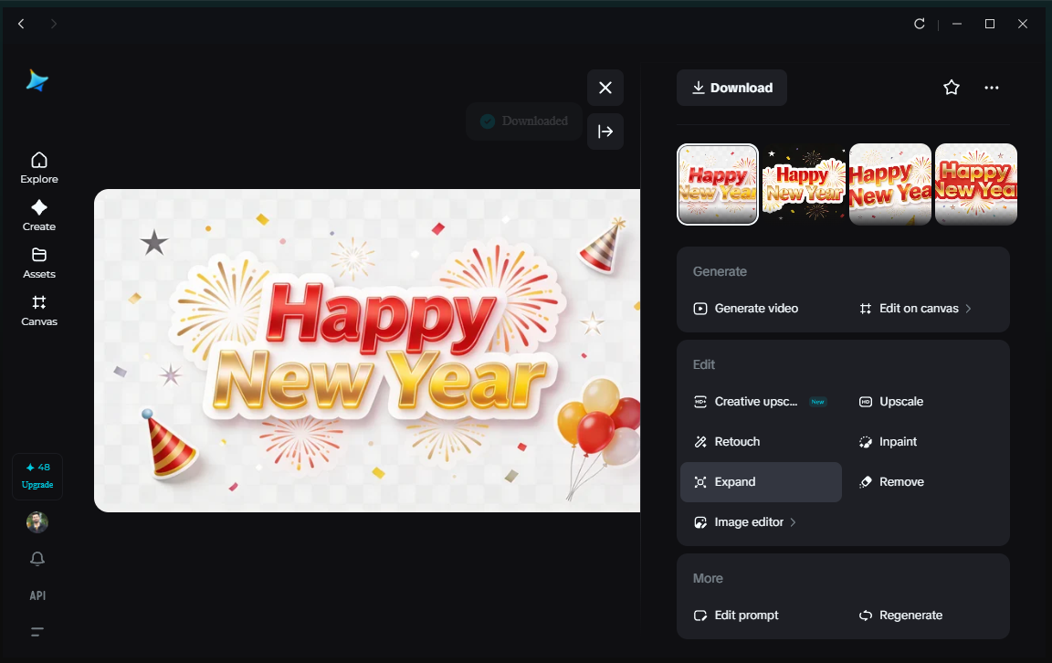 Downloading the Happy New Year sticker from Dreamina