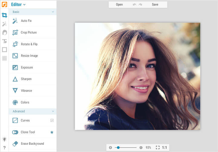 Interface of iPiccy - an easy to use and free online photo editor