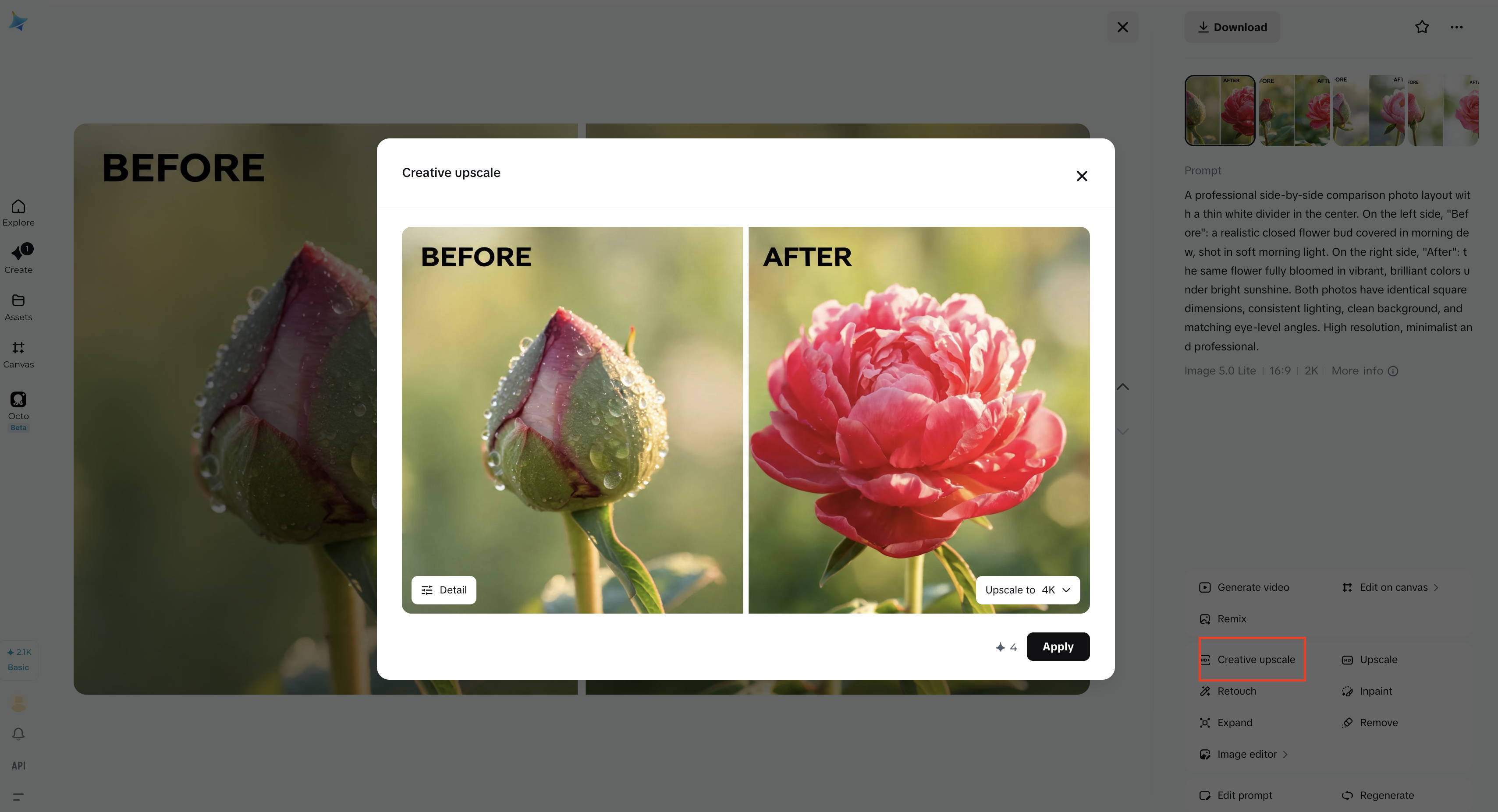 Upscale side-by-side images with AI