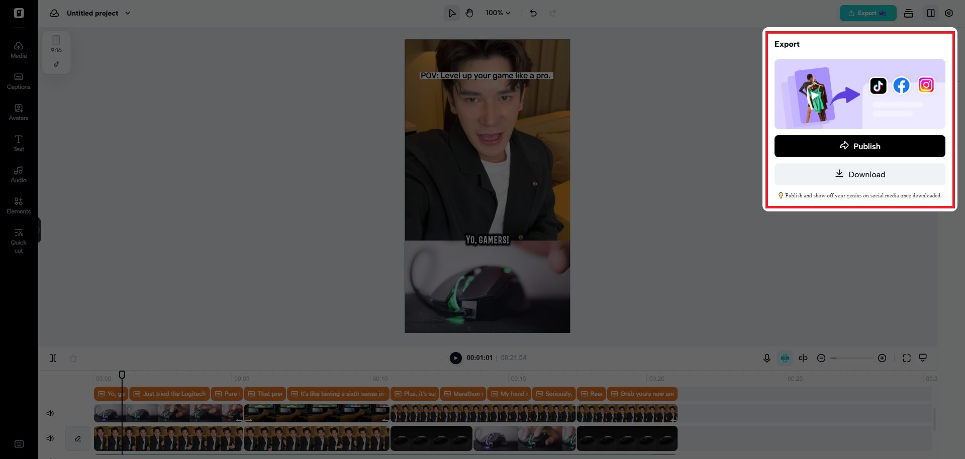 Export the product video