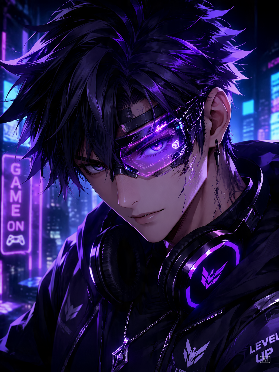 Cyberpunk anime gaming profile picture generated by Pippit