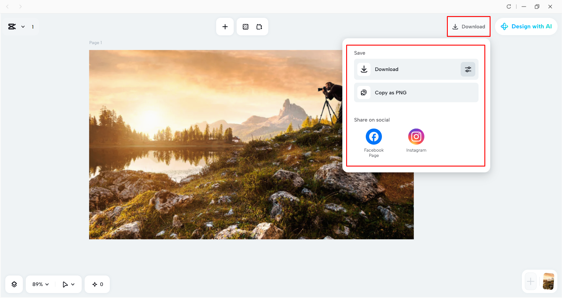 Downloading the image from the CapCut desktop video editor