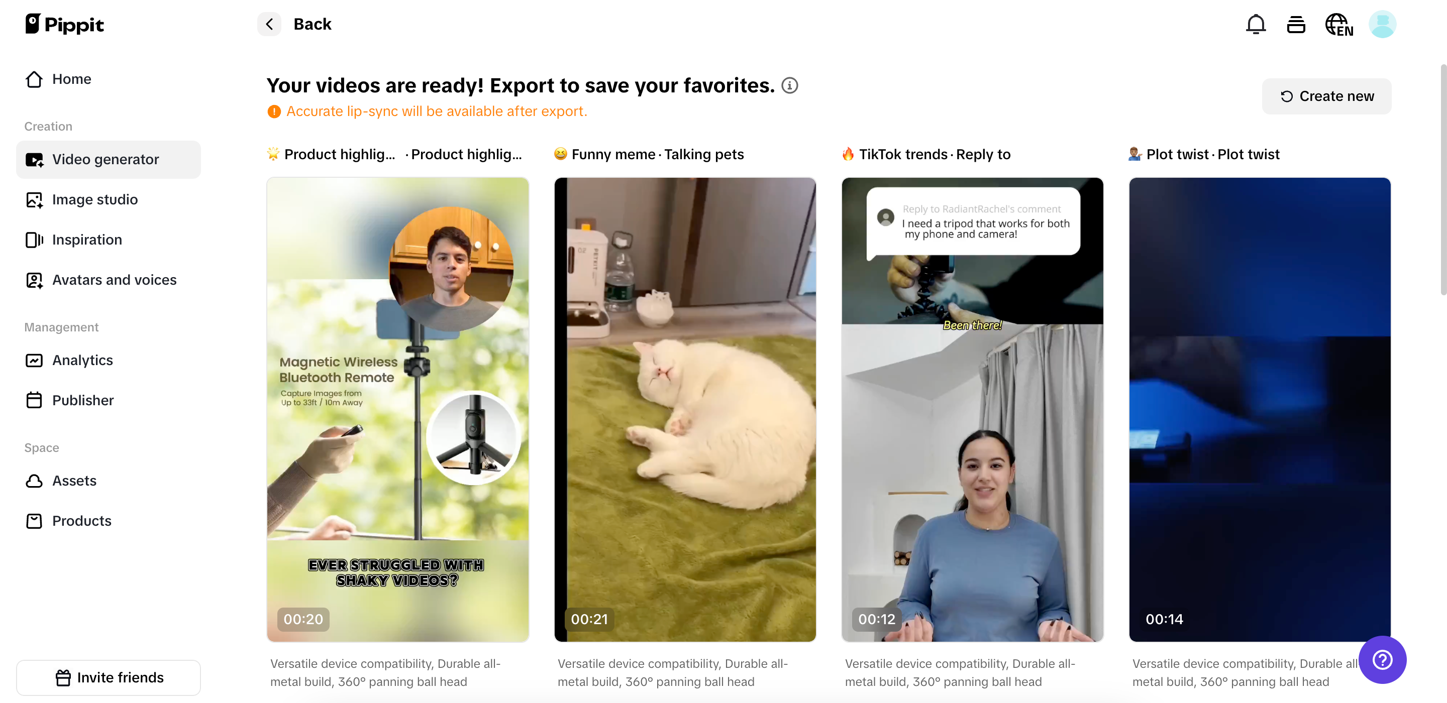 Välj din föredragna genererade video