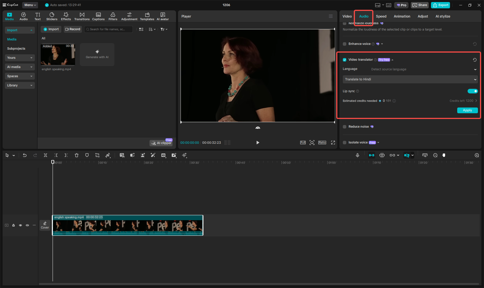 Translating English to Hindi in CapCut