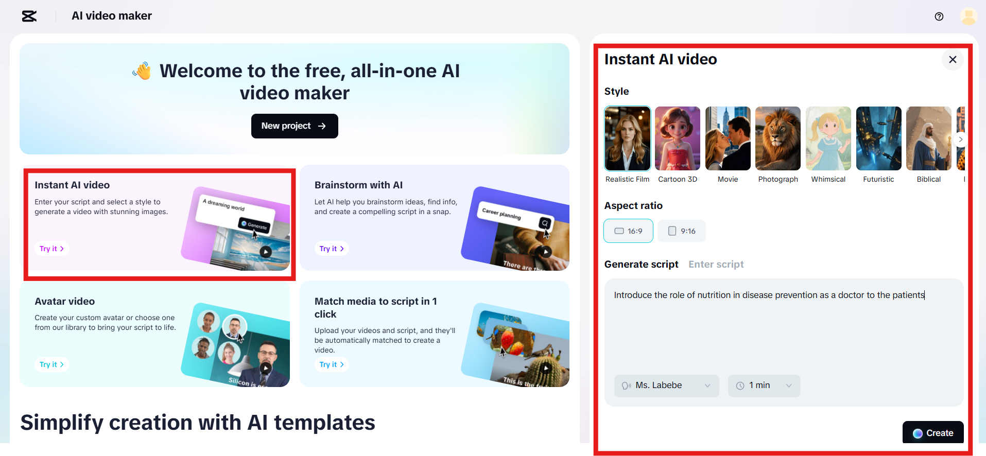 Masukkan skrip atau buat dengan AI.