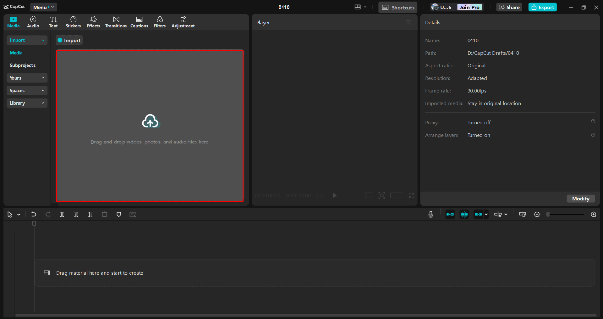 Importing a video into the CapCut desktop video editor