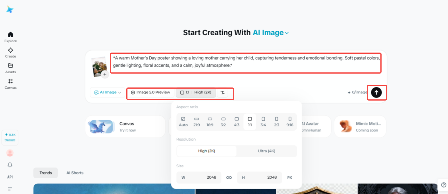 Generating the Mother's Day poster in Dreamina
