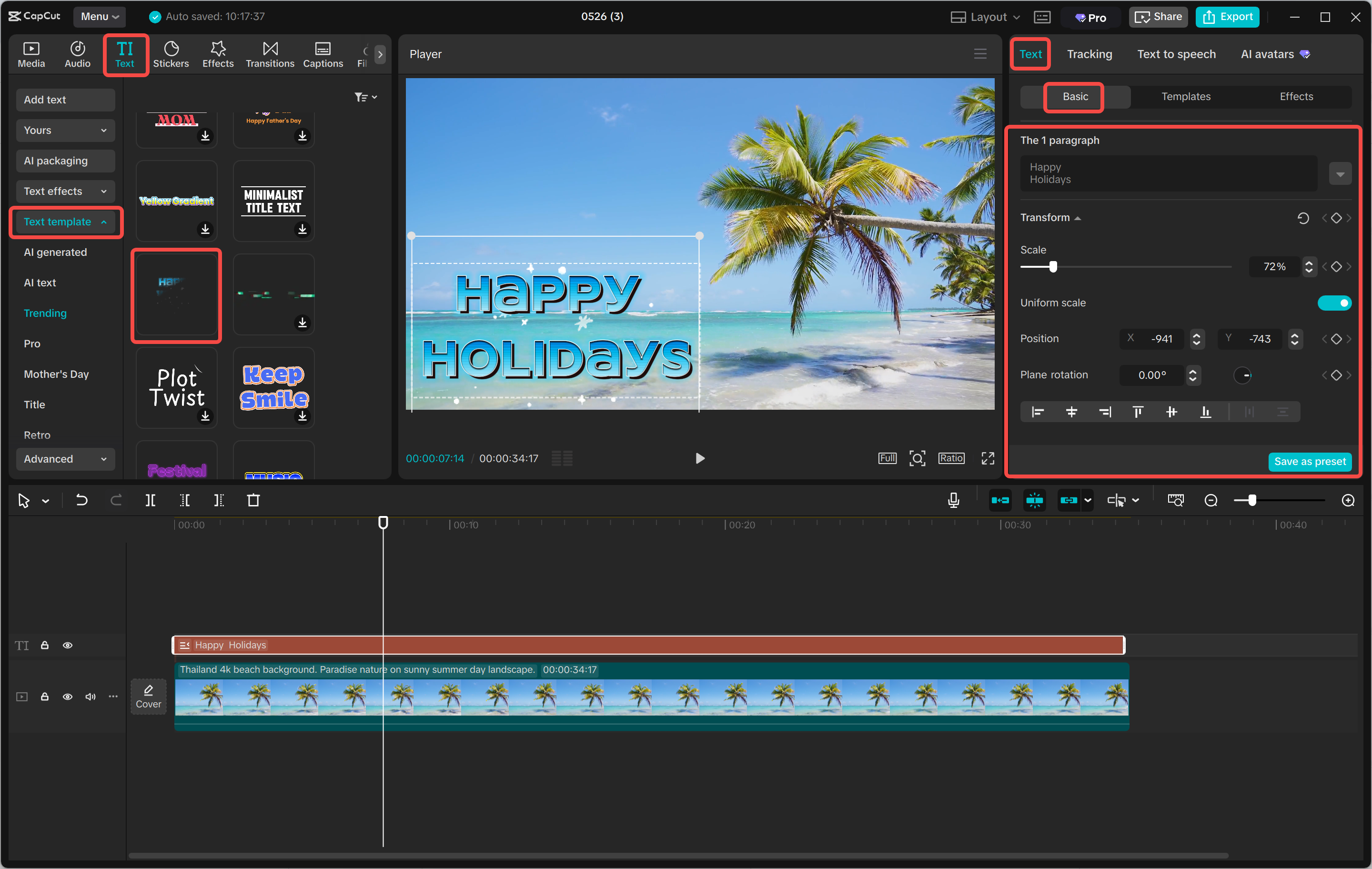 Applying a gradient to text in the CapCut desktop video editor