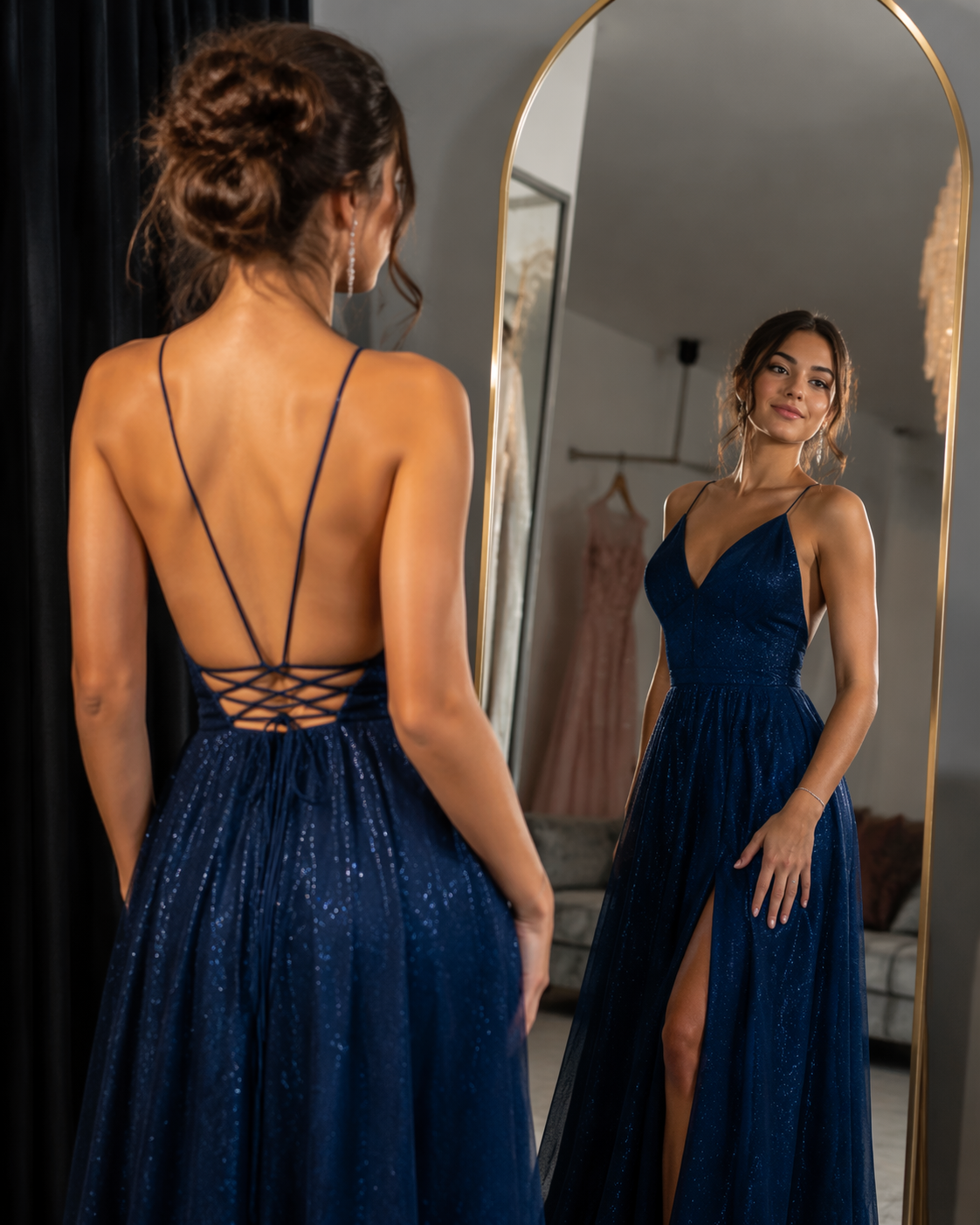 Dreamina prom dress try on prompt example 5: Color and Silhouette Test