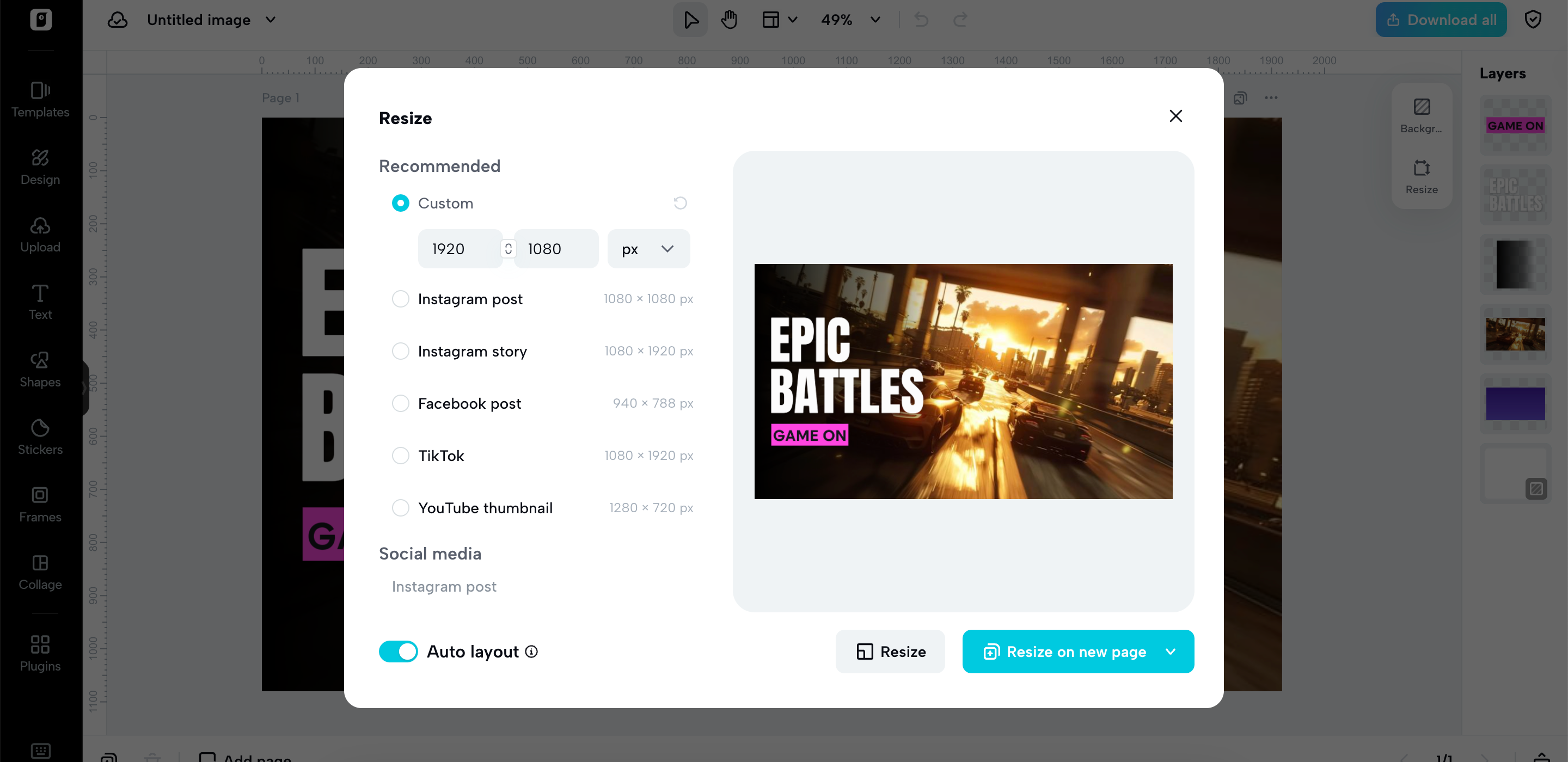 Customize thumbnail sizes and dimensions