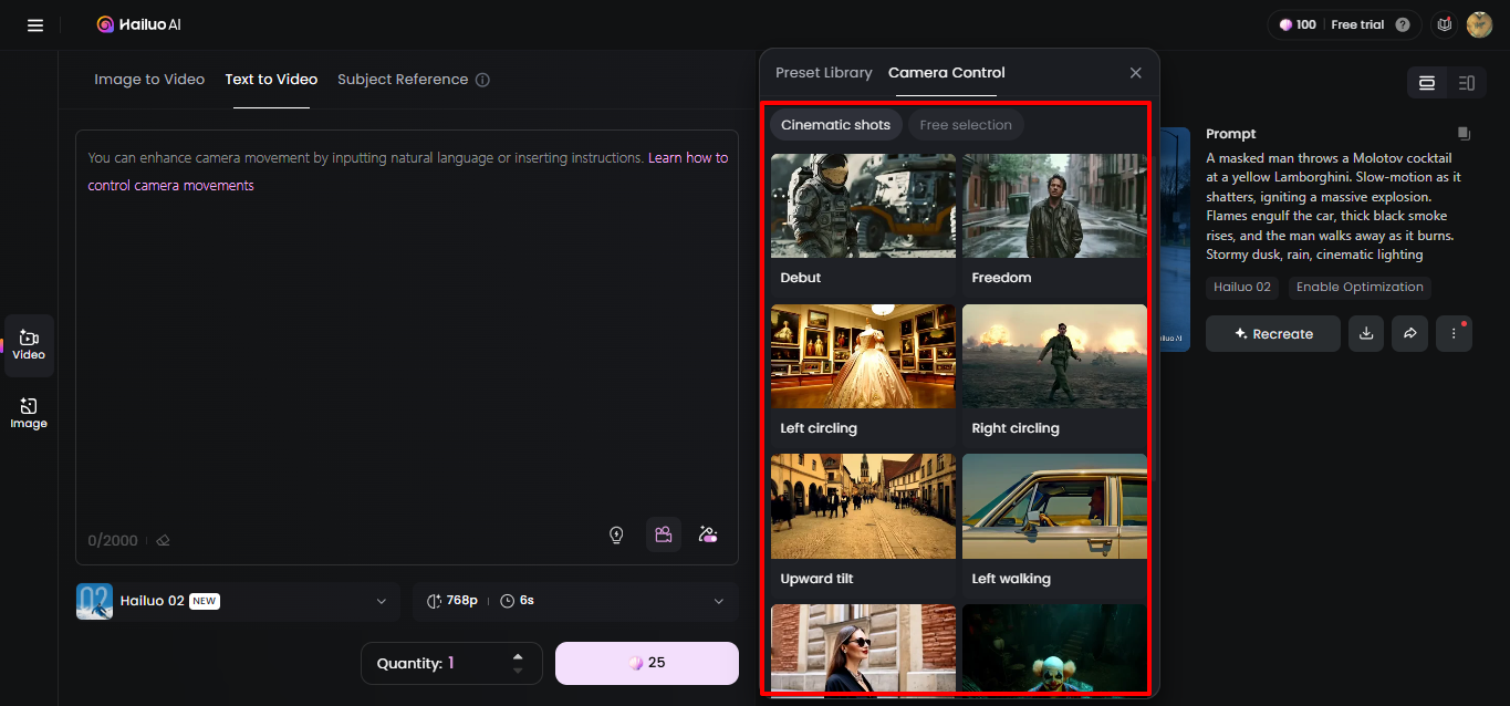 Hailuo AI cinematic effects