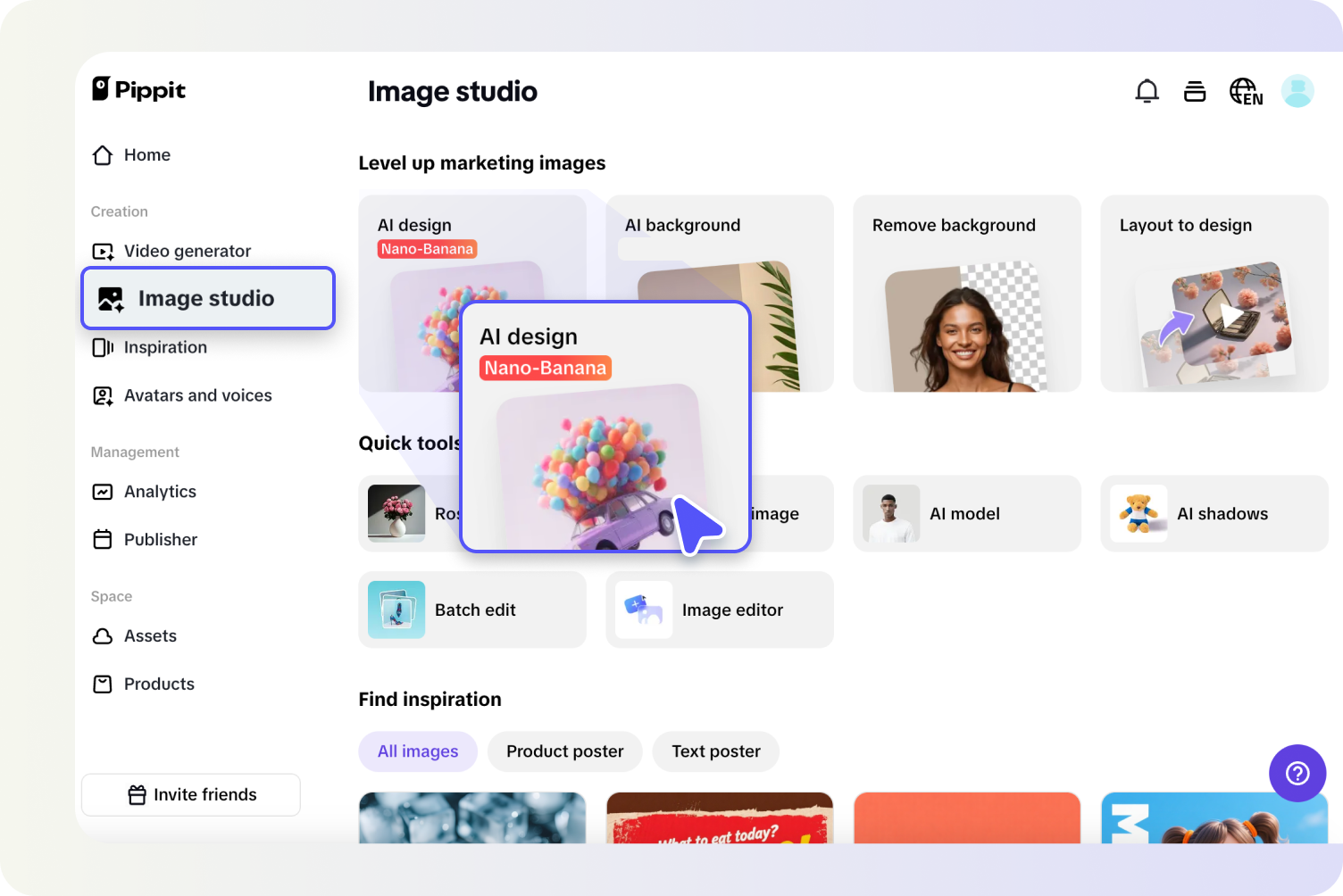 Opening AI design tool in Pippit