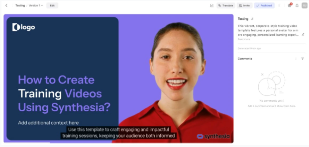 Generating an avatar video with Synthesia
