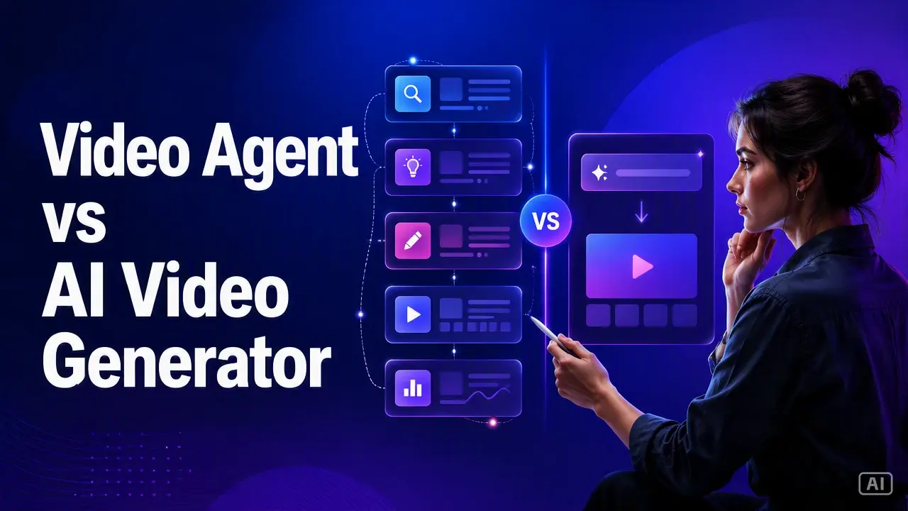 Editorial cover for Video Agent vs AI Video Generator