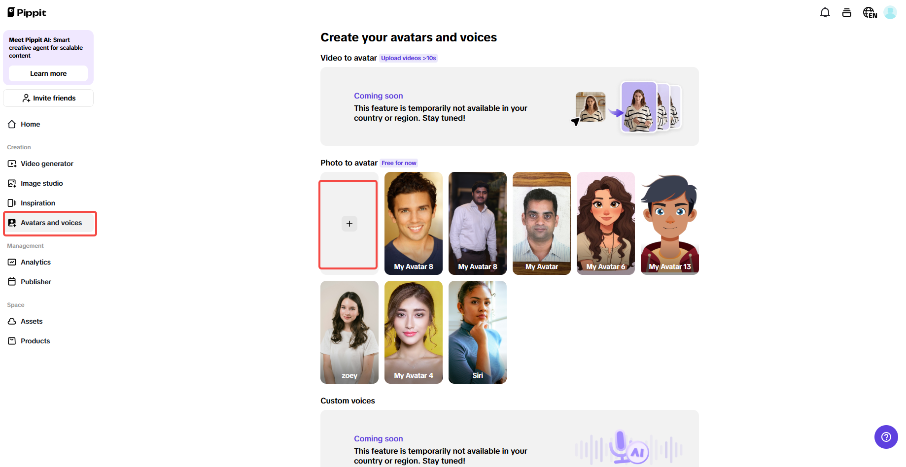 Access avatars and voices
