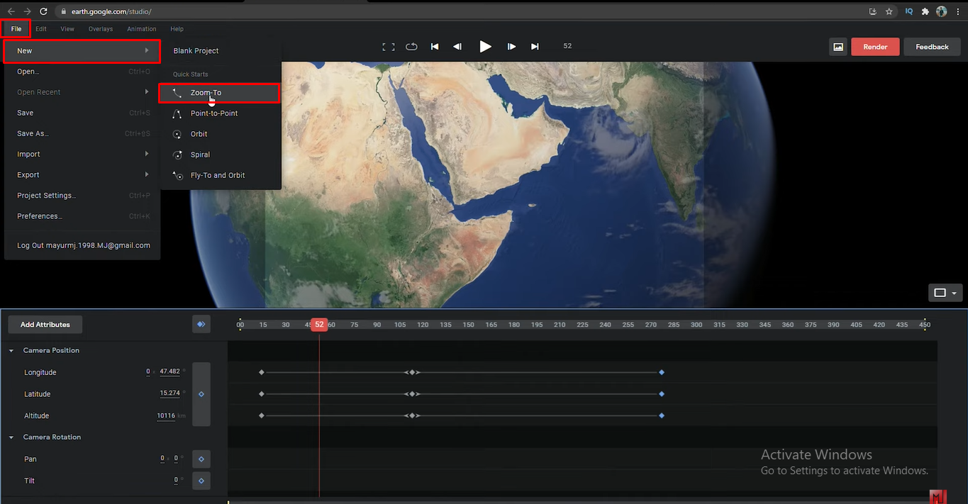 Googleマップのズームビデオを設定する
