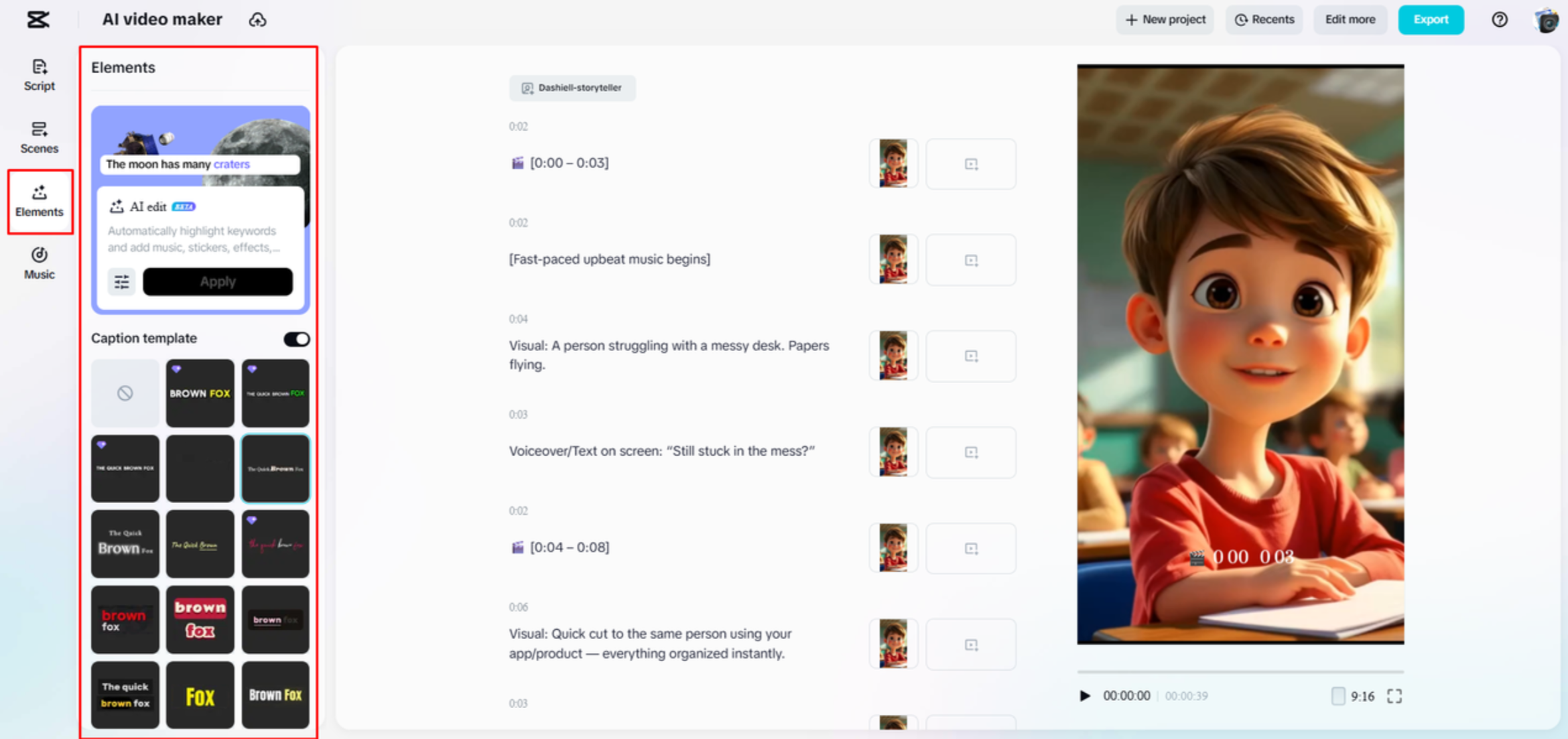 Choosing a suitable caption template for a video in CapCut Web