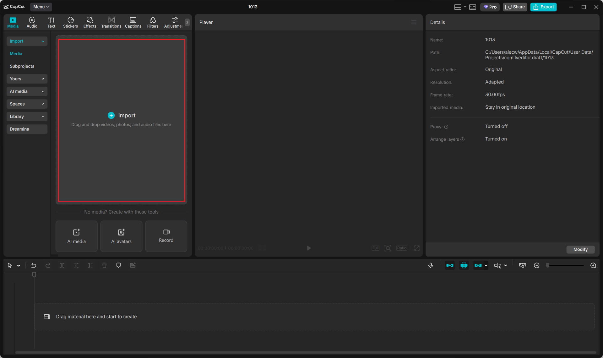 Import the video file