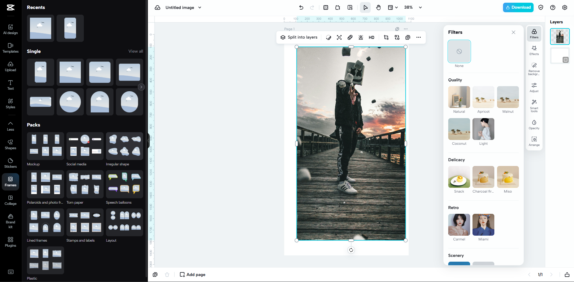 Interface of CapCut Web - the best Facebook profile photo maker
