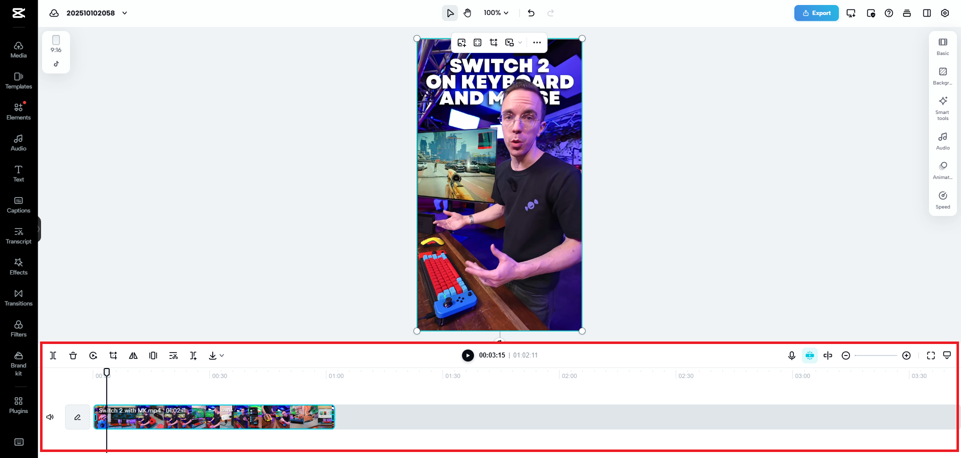Access the video's timeline