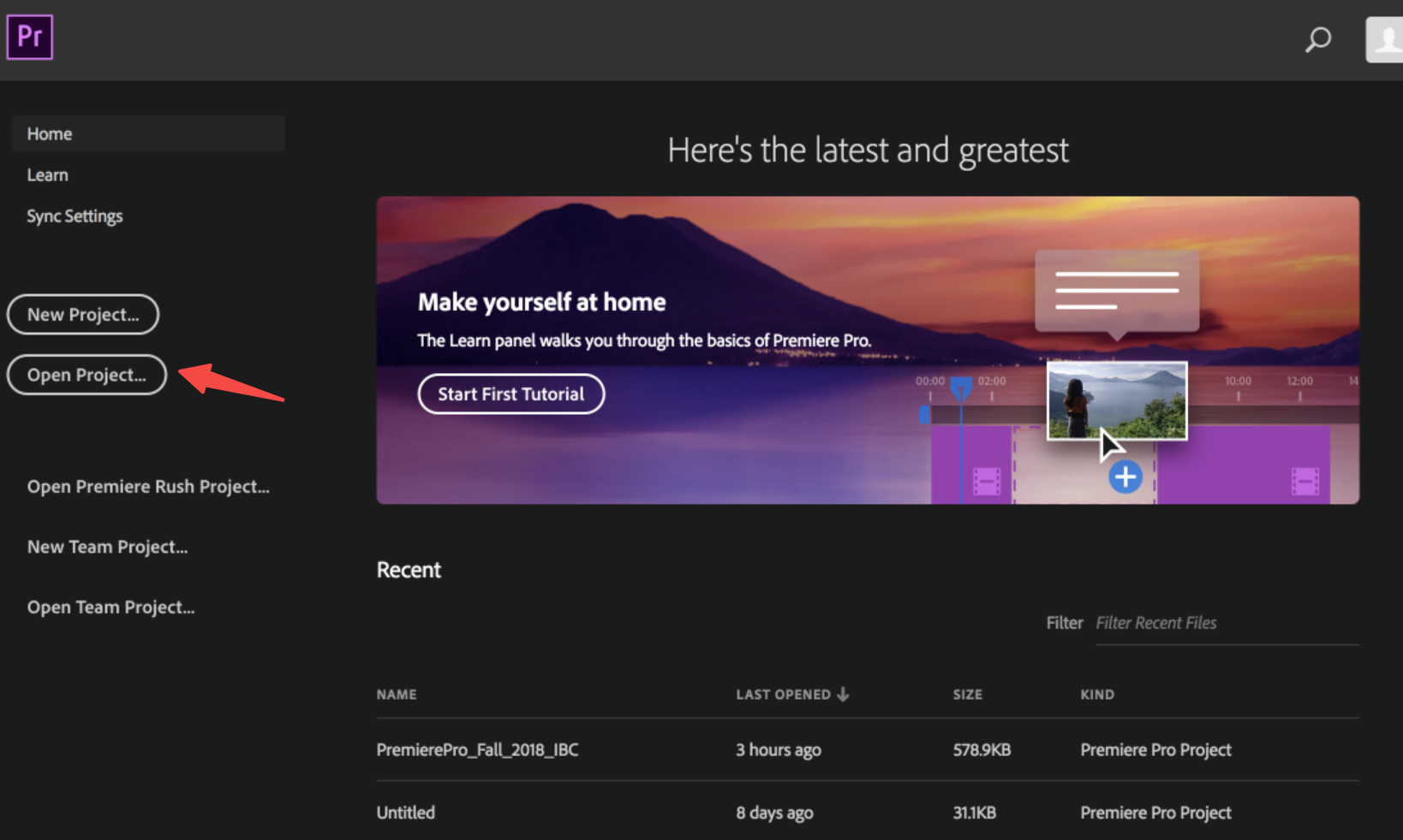 Buka antarmuka pengeditan Adobe Premium Pro