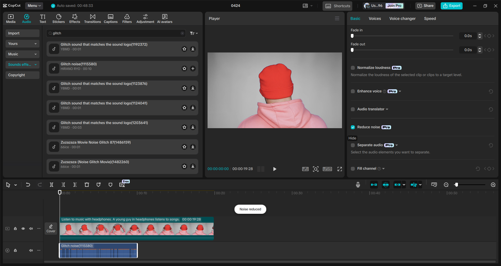 Interface of the CapCut desktop video editor - a user-friendly way to add glitch sound effects to videos