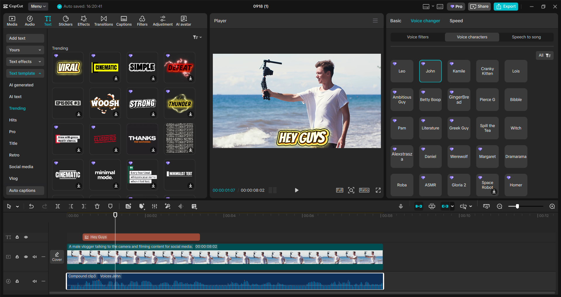Interface ng CapCut desktop video editor - isang user-friendly na voice changer para sa mga user ng PC