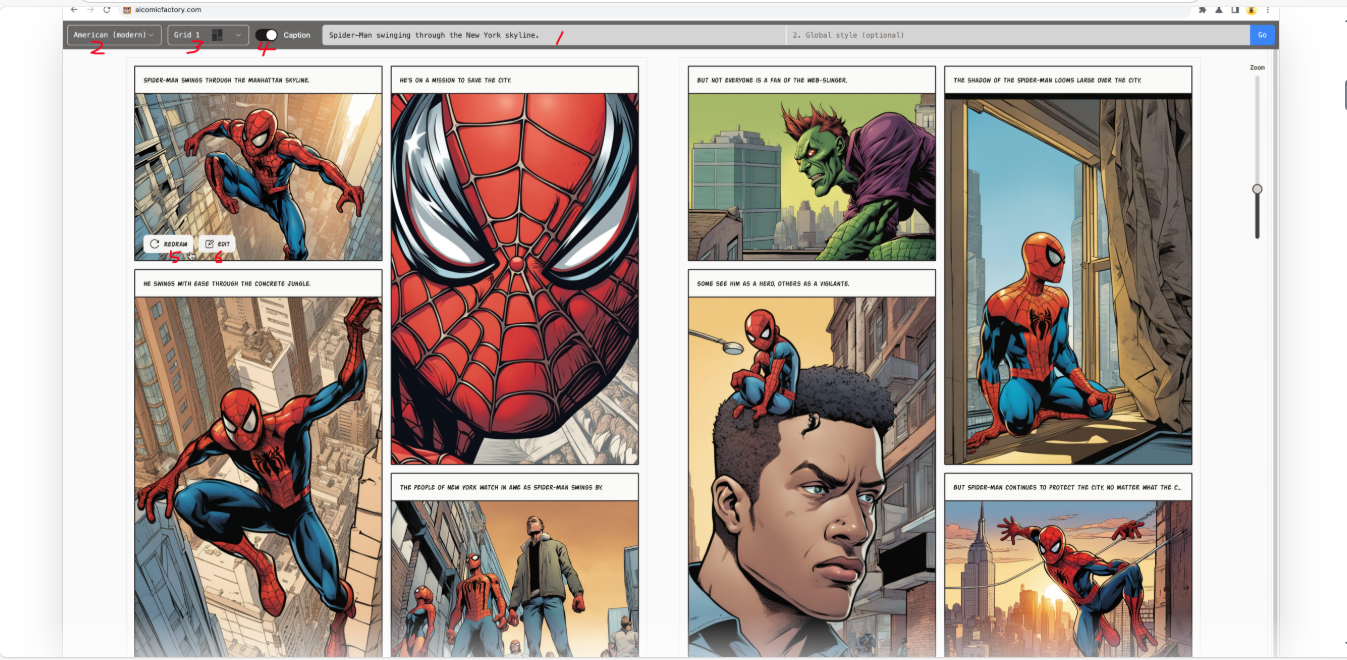 Interfaz de AI Comic Factory