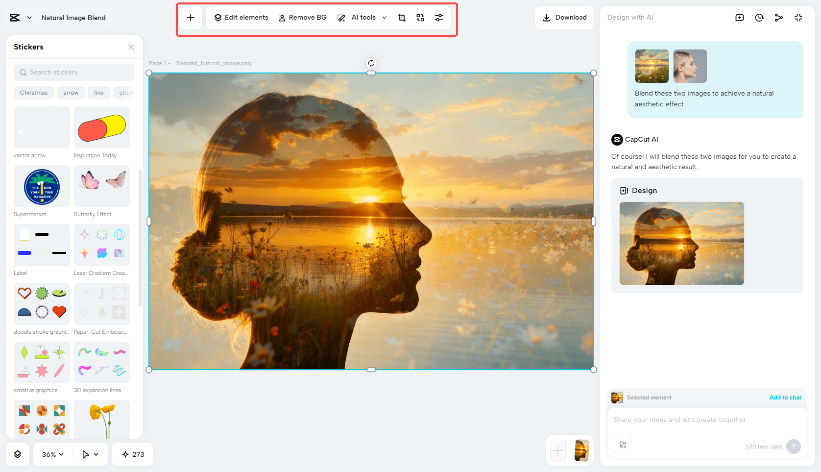 Edit the blended image in CapCut