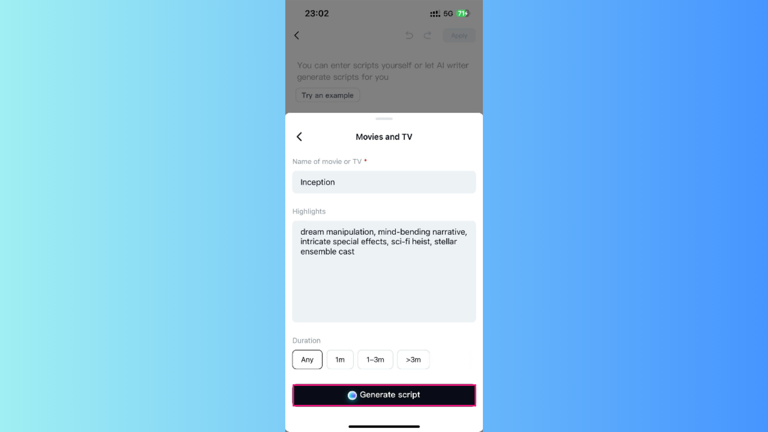 Input details and generate