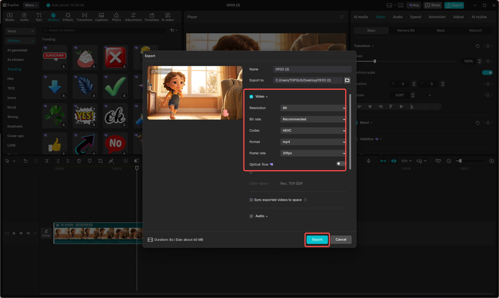 Export your video in high quality