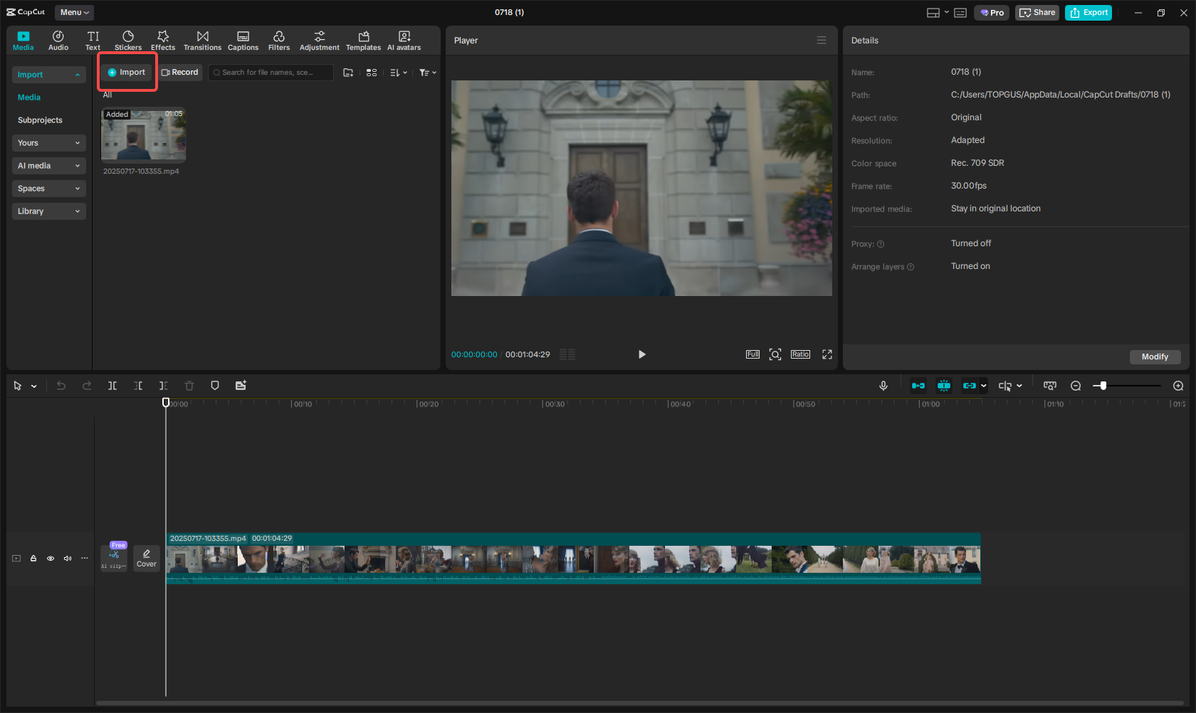 Upload a music video to CapCut