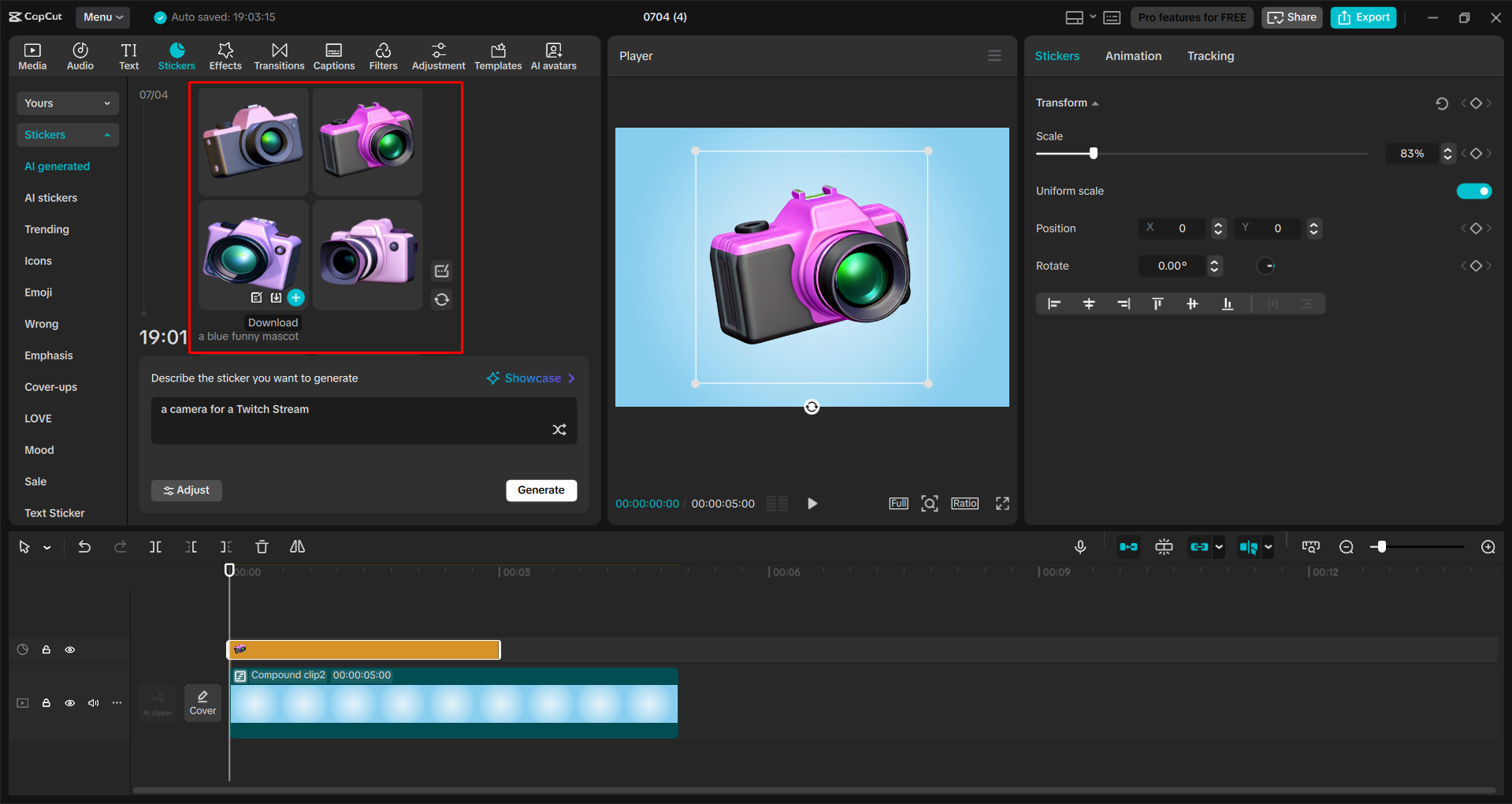Downloading the logo in the CapCut desktop video editor