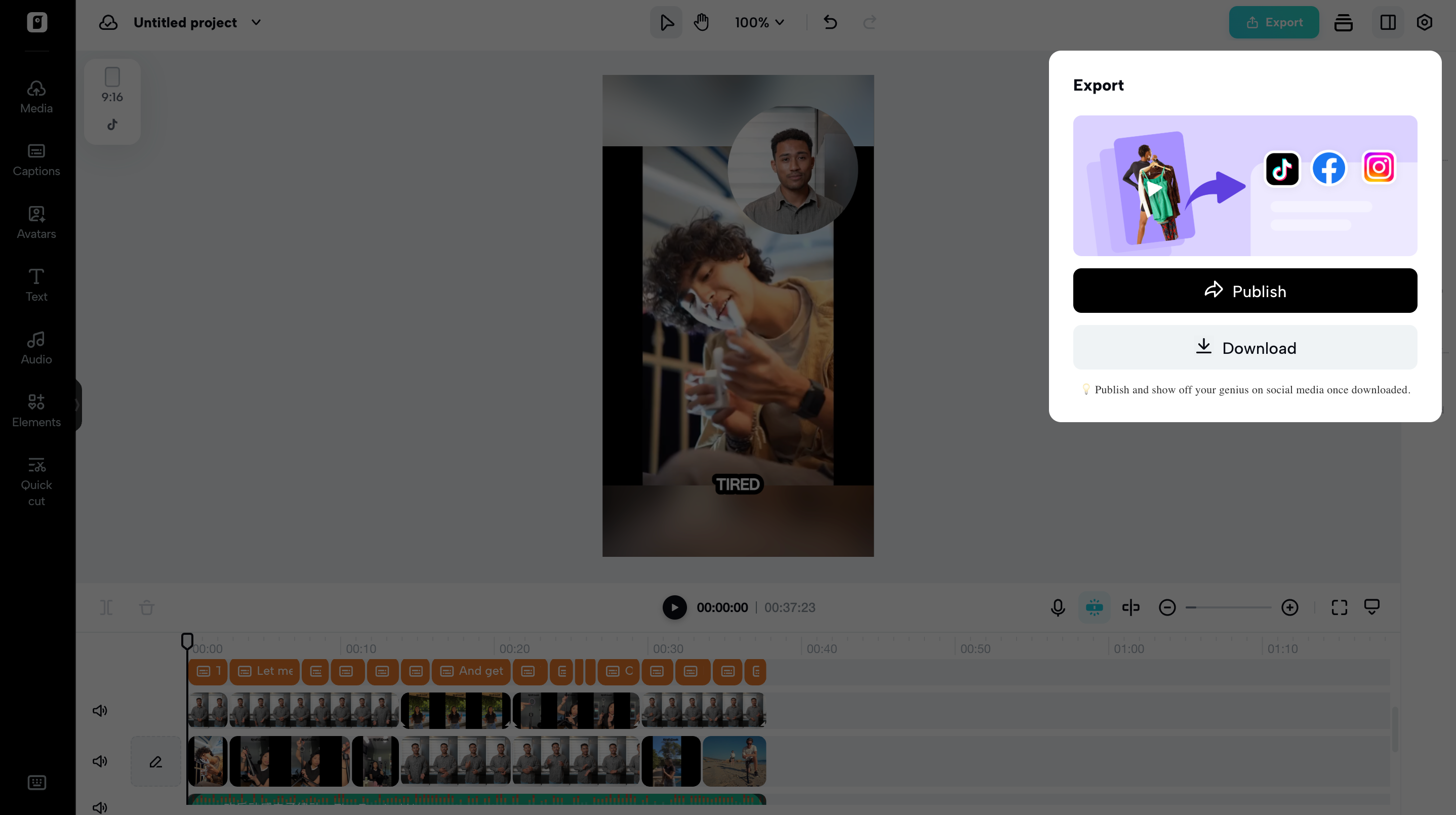 exporting video from Pippit