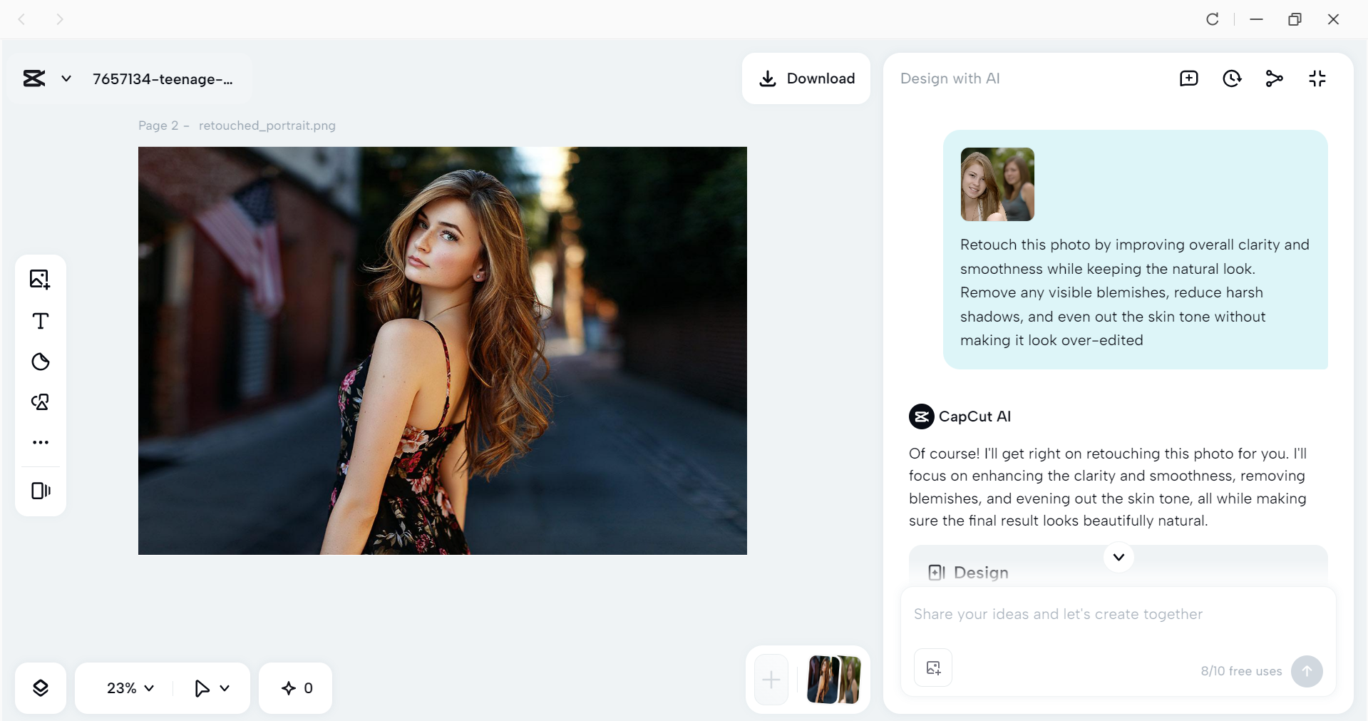 Interface of the CapCut desktop video editor - ultimate tool to perfect your candid photos with AI retouching