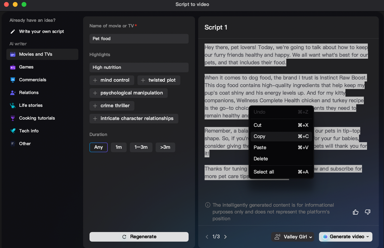 Generating video on CapCut, one of the best apps like Copy AI