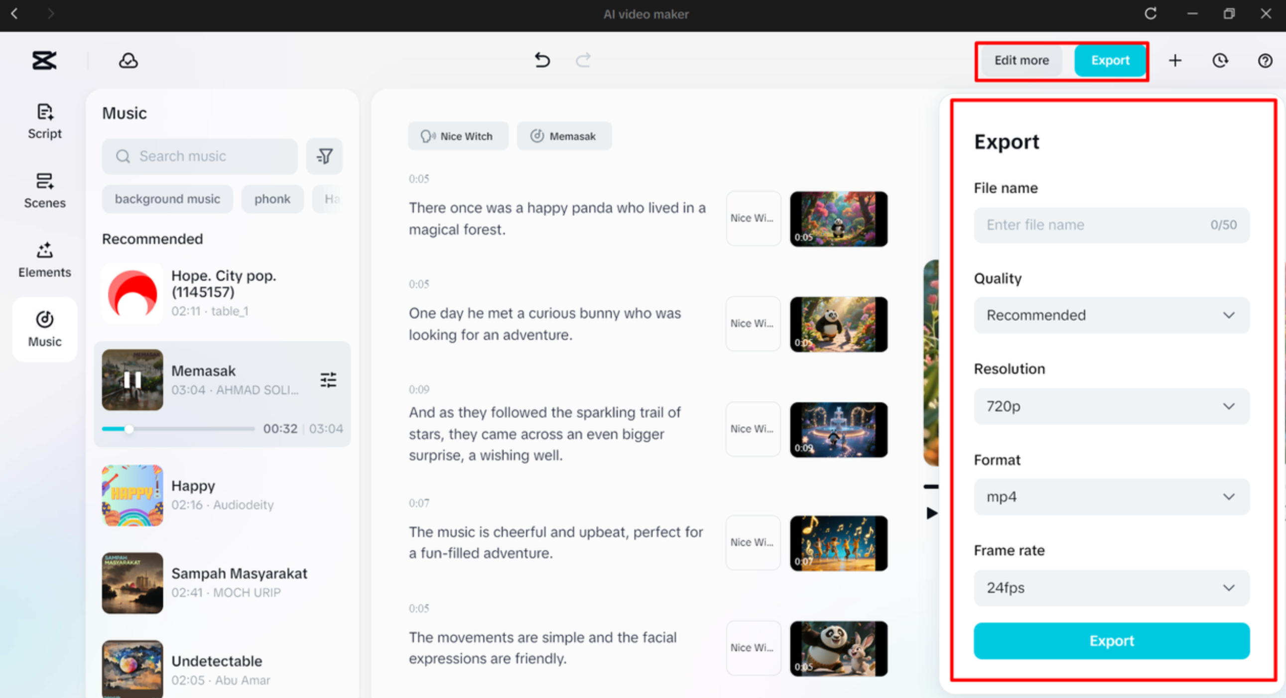 Exporting the video from CapCut's AI video maker