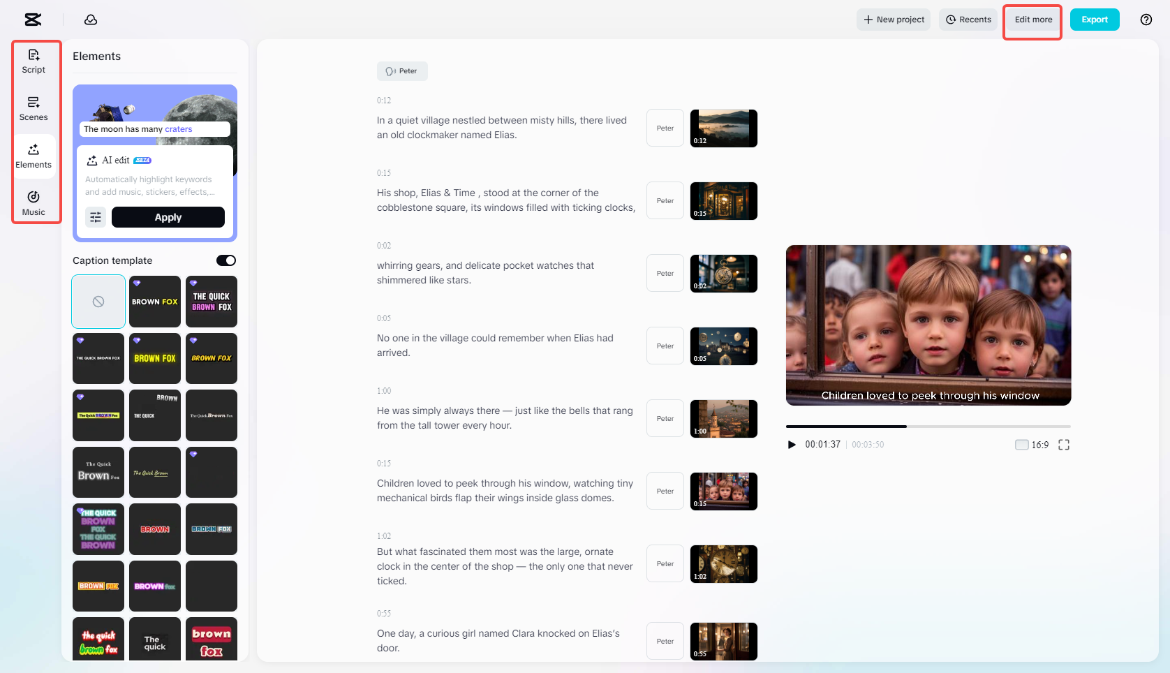 Edite mais para aprimorar o vídeo gerado