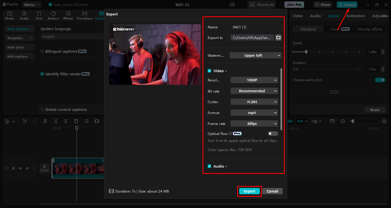 Exportovat video z editoru videa pro stolní počítače CapCut