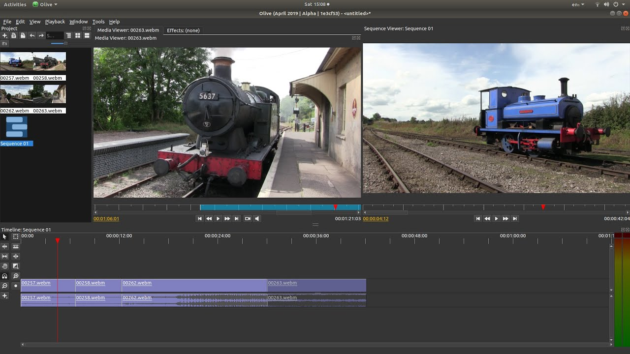 Interface ng Olive video editor