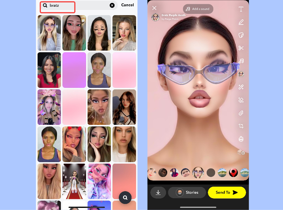 Bratz AI video filter on Snapchat