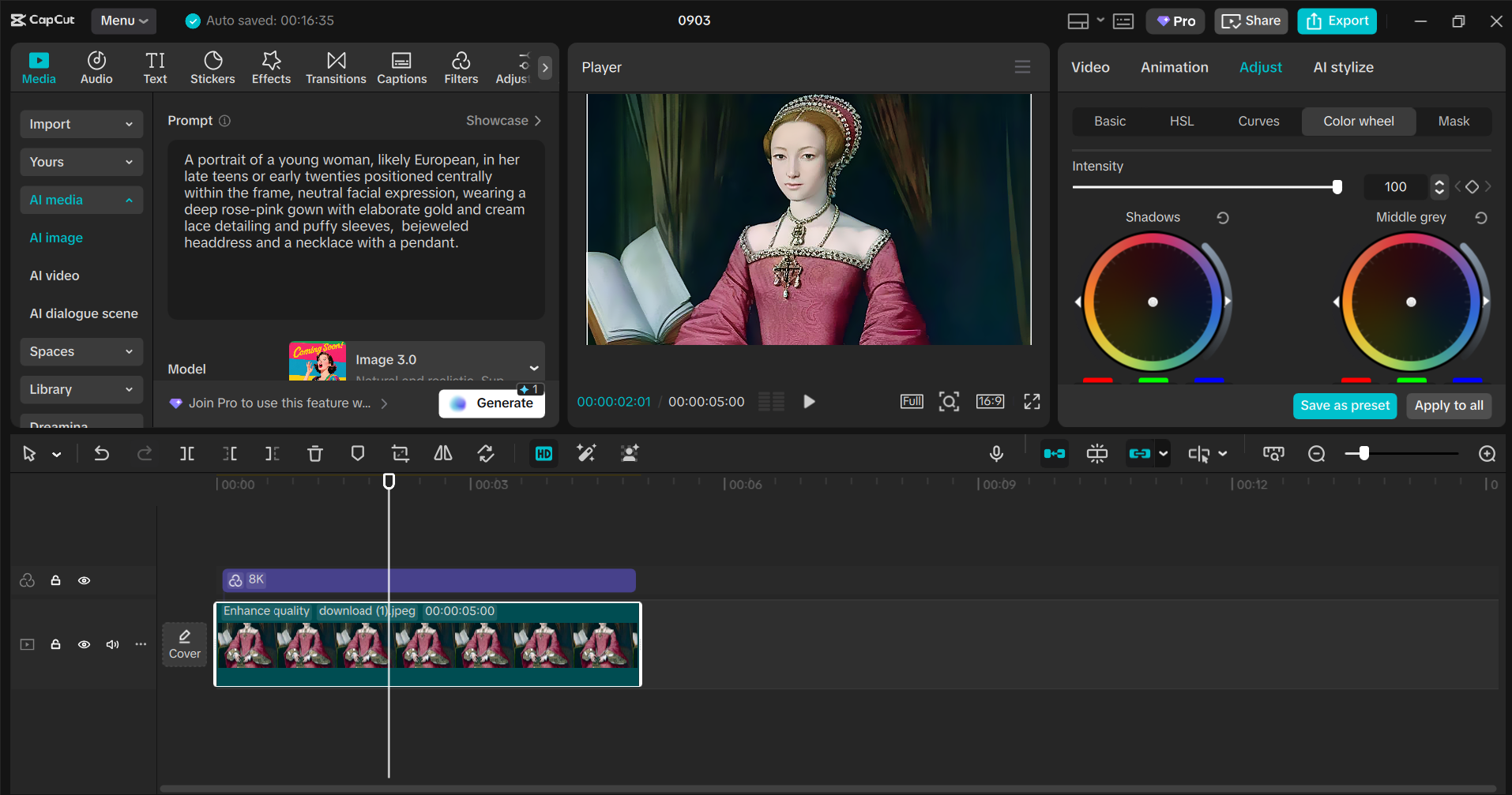 Interface of the CapCut desktop video editor - the best AI professional photo editor