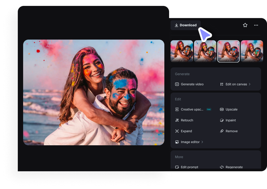 Download een Holi-paar AI-afbeelding van Dreamina