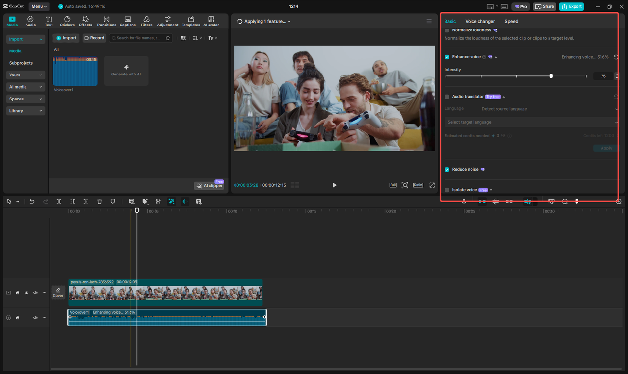 Improve the dubbing audio in CapCut
