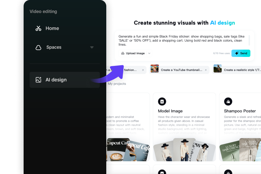Gerando design de adesivos para a Black Friday no fabricante gratuito de adesivos CapCut IA
