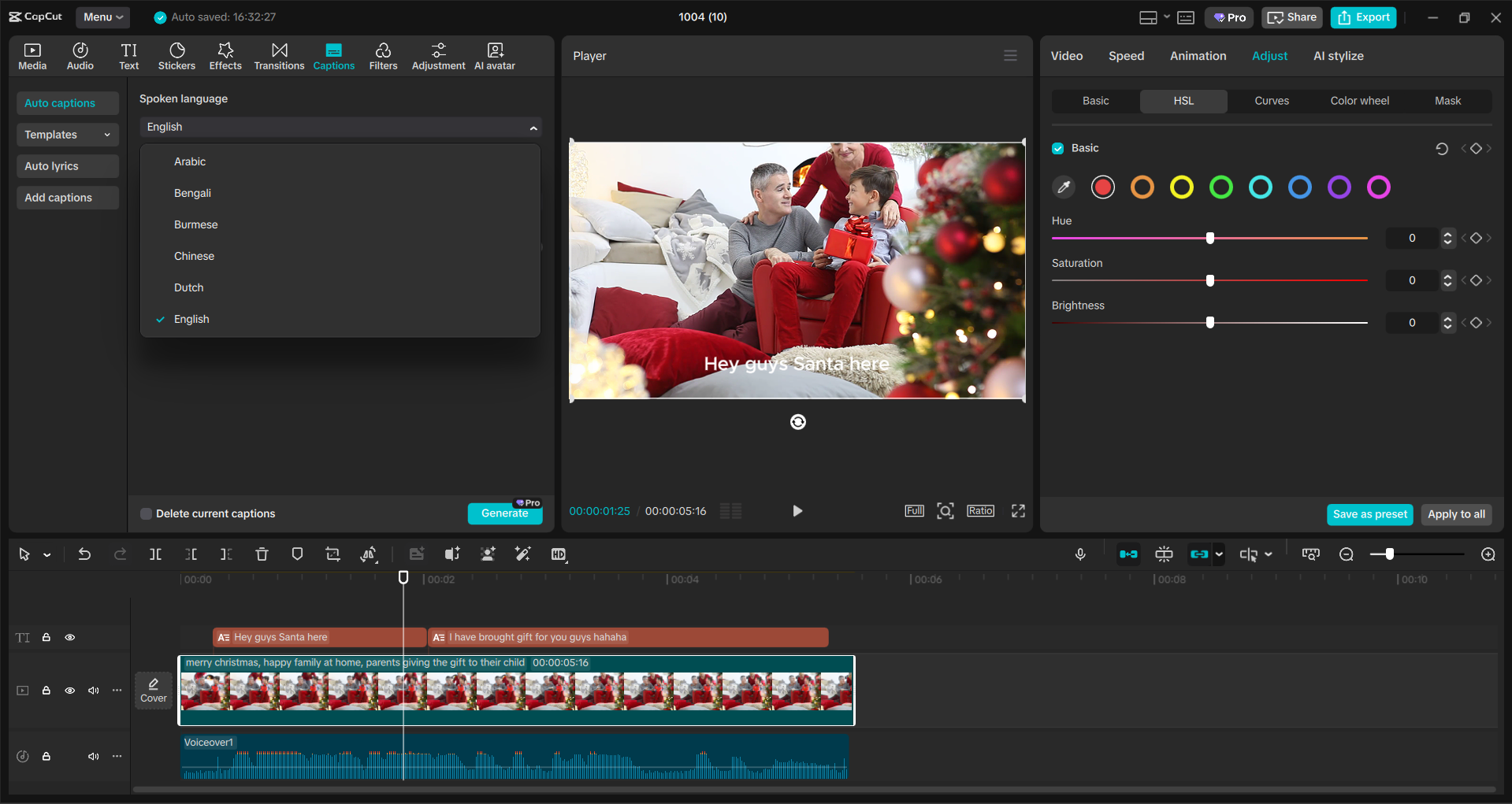 Interface of the CapCut desktop video editor - a user-friendly way to add captions to Christmas videos