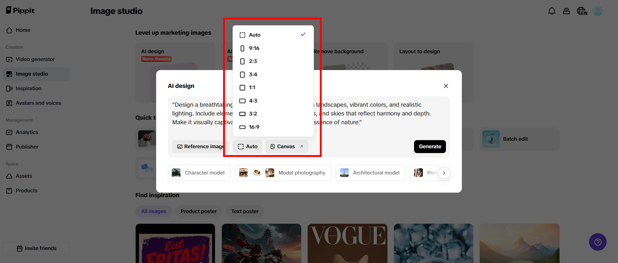 Insira prompts e gere