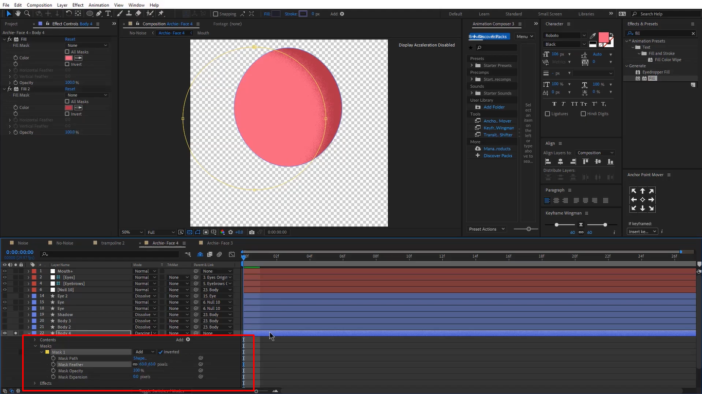 Adjusting the dissolving amount of the After Effects grain effect