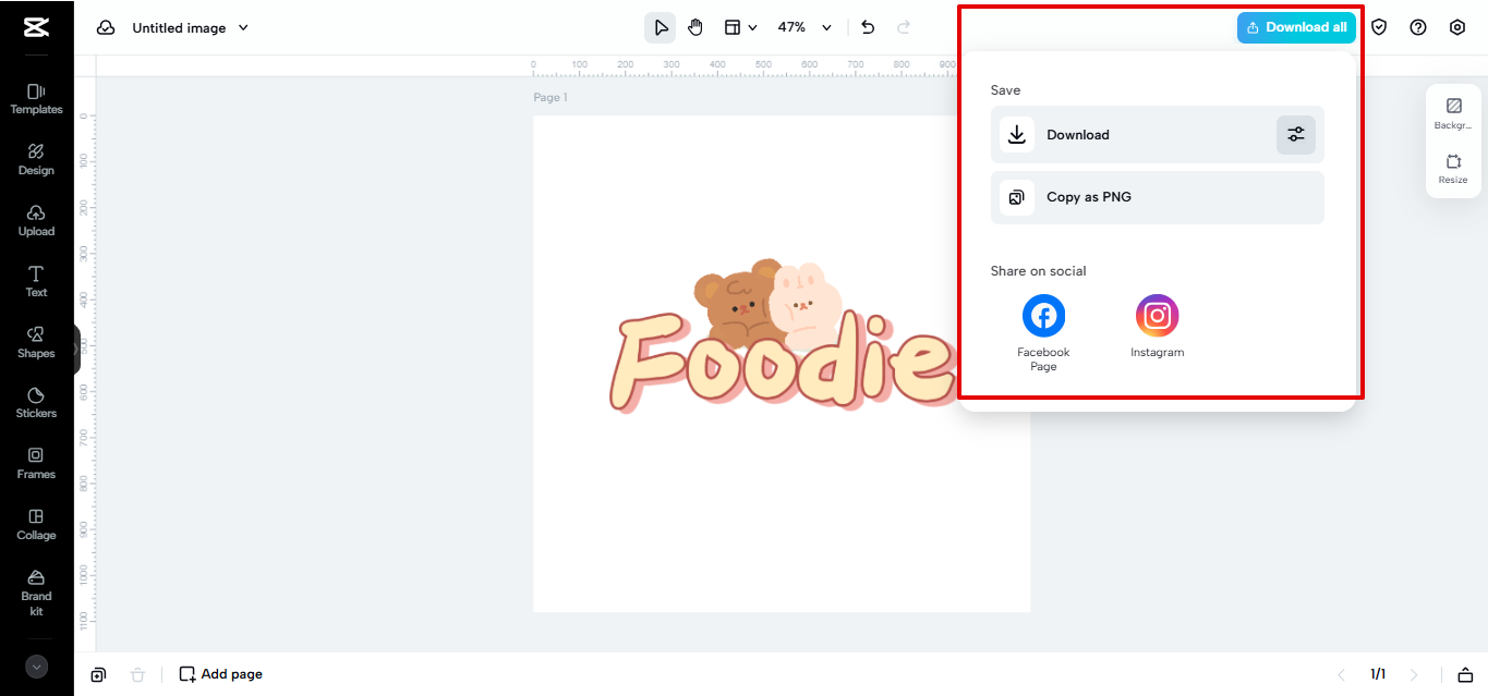 Downloading the t-shirt design from CapCut Web