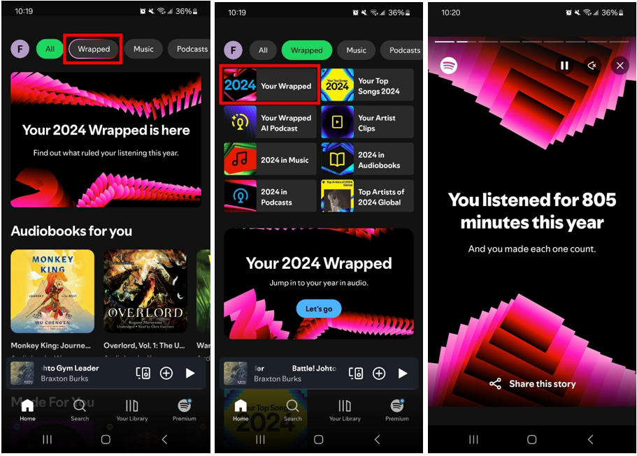 Image showing how to see stats on Spotify via Spotify Wrapped